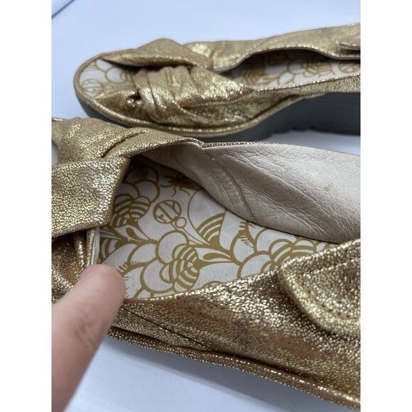 Fly London Yakin Wedge Sandals Gold Glitter Leather Peep Toe Shoes Size: 41 / 10 - Picture 9 of 9